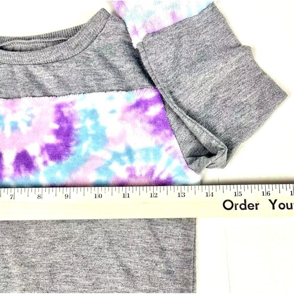 BCBG Lounge Set Girls Extra Small Gray Tie Dye Plush Sweatshirt Jogger Pants - Picture 9 of 16